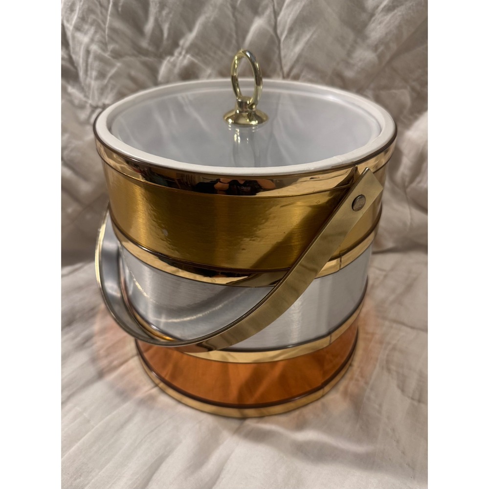Vintage Shelton Ware Mid Century Modern Tri Tone Metallic Ice Bucket MCM Barware